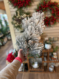 23" Flocked Black Pine Spray W/ 2 Pine Cones