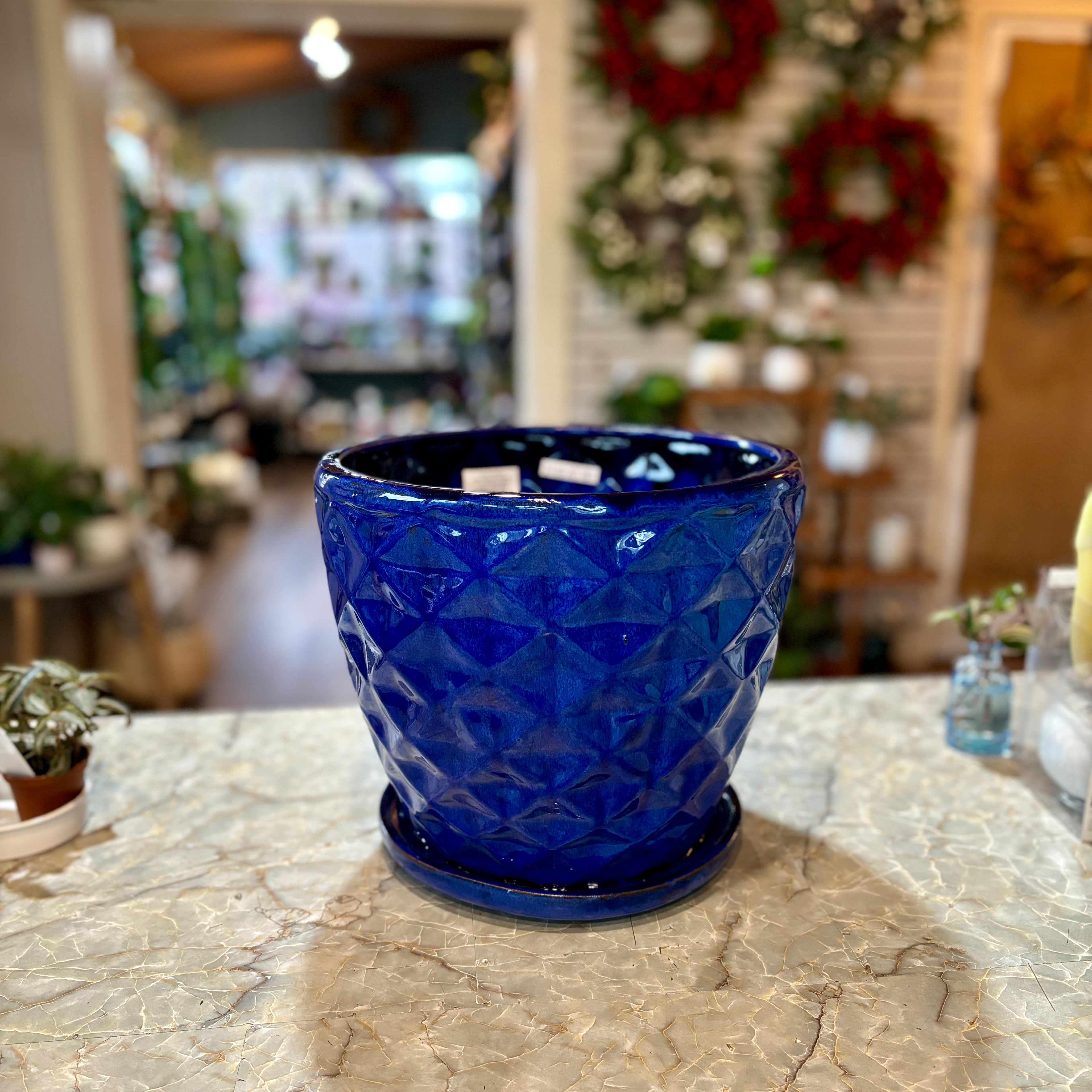 11.5" Geo Tapered Blue Planter