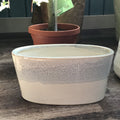 Oval Planter, Gray & Cream Ceramic Glossy